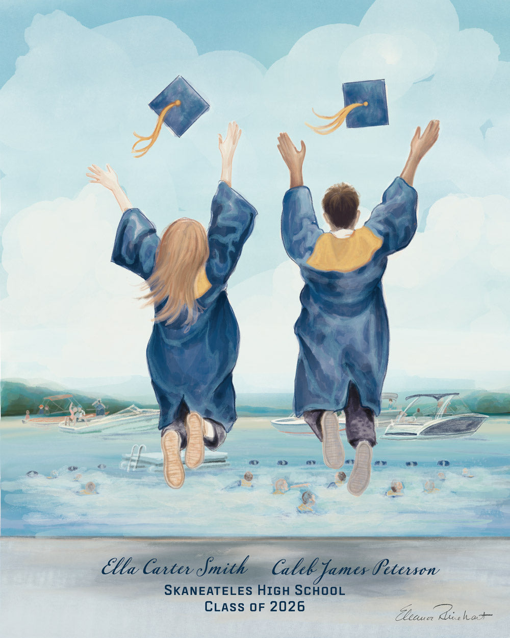 Customized Digital Watercolor Skaneateles Graduation Framed Artwork