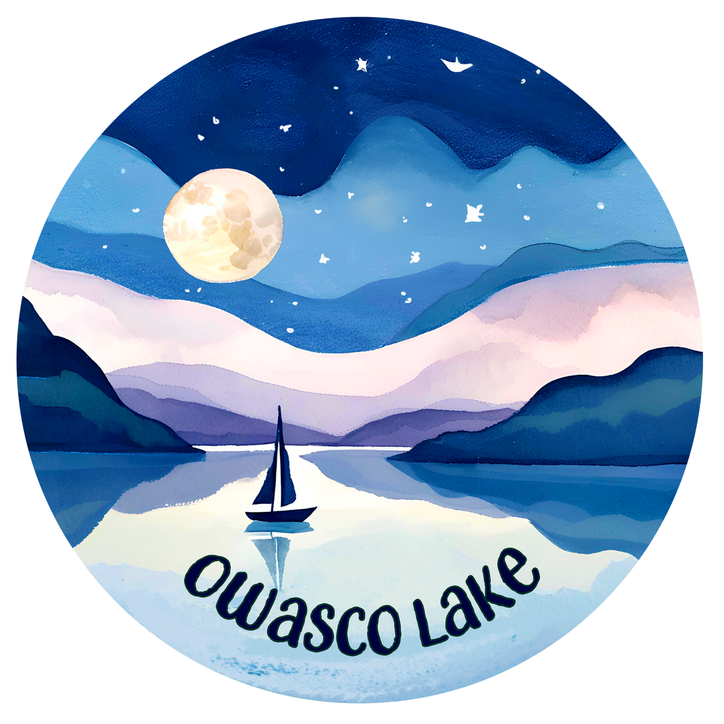 Owasco Lake Sailboat Ornament – Ceramic Christmas Ornament with Full Moon Watercolor Art (Copy)