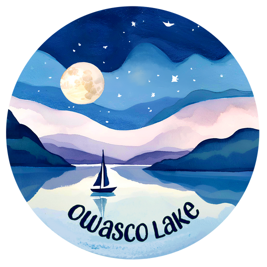 Owasco Lake Sailboat Ornament – Ceramic Christmas Ornament with Full Moon Watercolor Art (Copy)