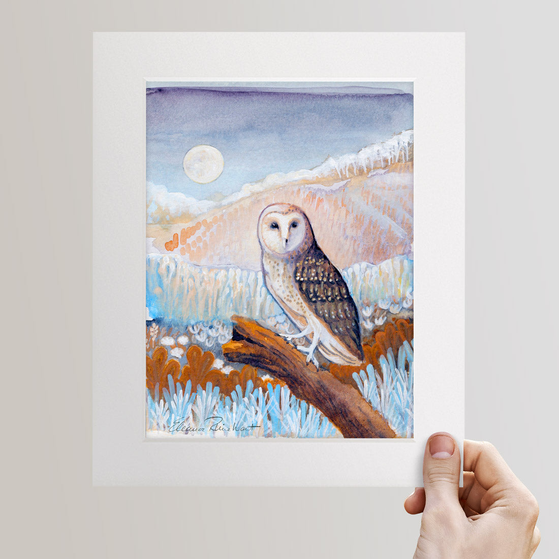 Night Sentinel of the Frozen Fields - Owl in Moonlight - Fine Art Print