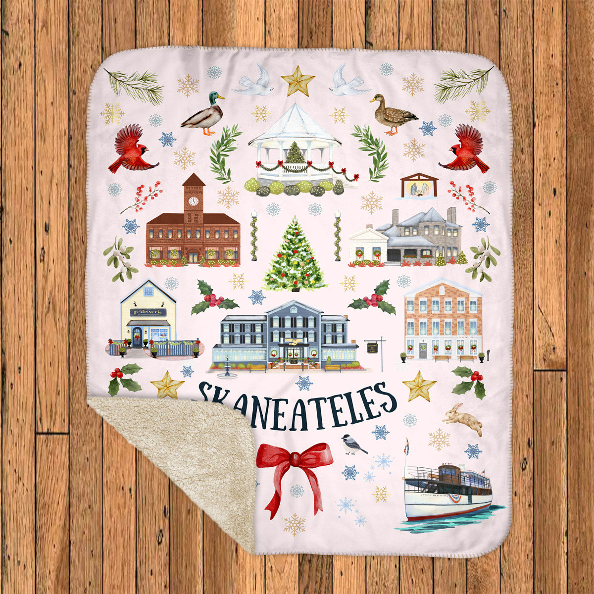 Folk Christmas in Skaneateles - Sherpa Fleece Throw Blanket
