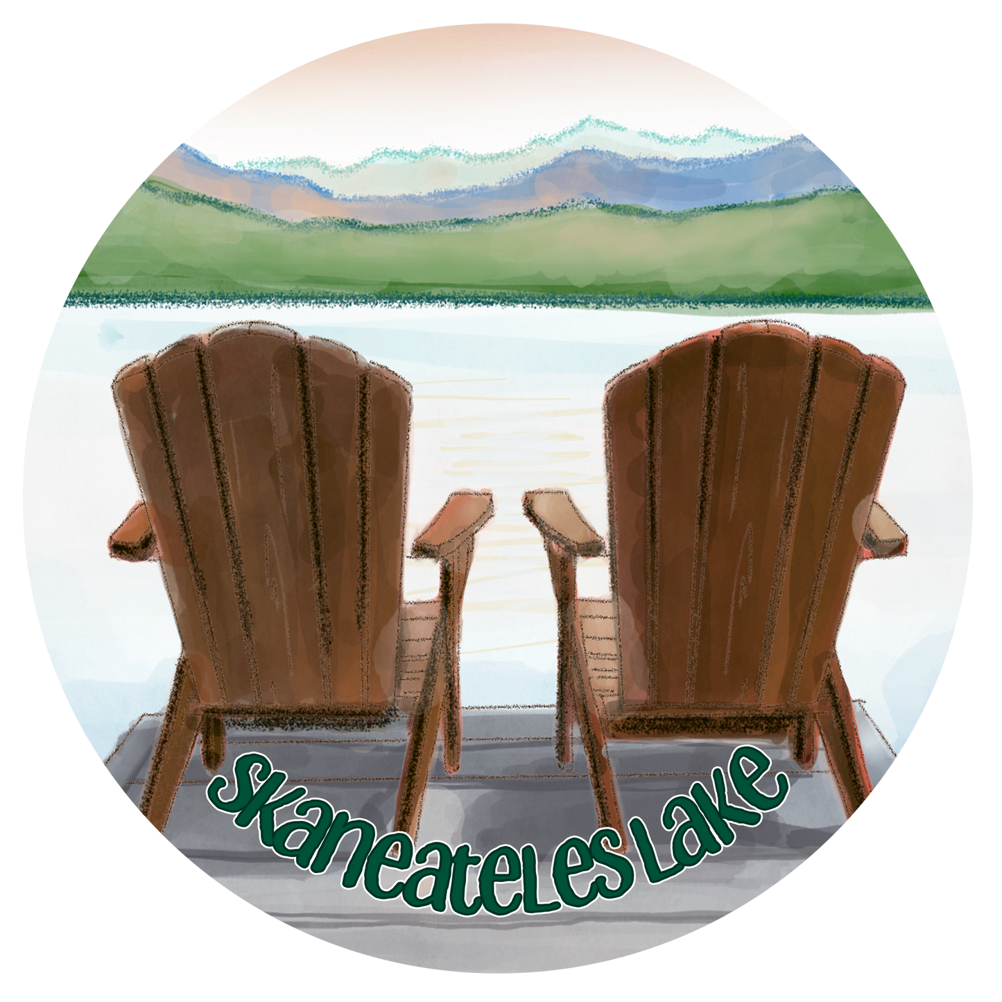 Skaneateles Lake Chairs on the Dock Scene Porcelain Ornament