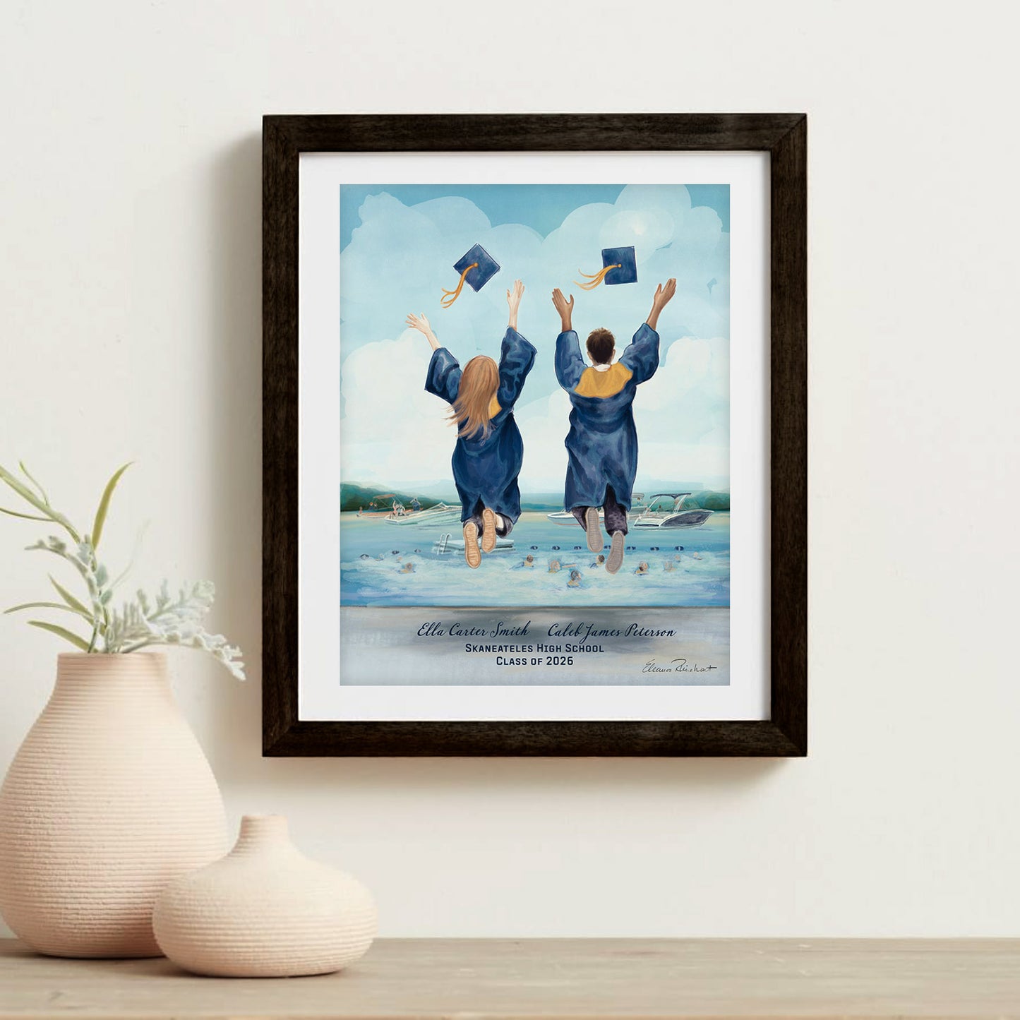 Customized Digital Watercolor Skaneateles Graduation Framed Artwork