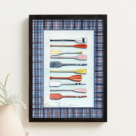Pick Your Paddle — Original Watercolor Painting, Framed 6x8, Lake House Art, Oars, Finger Lakes