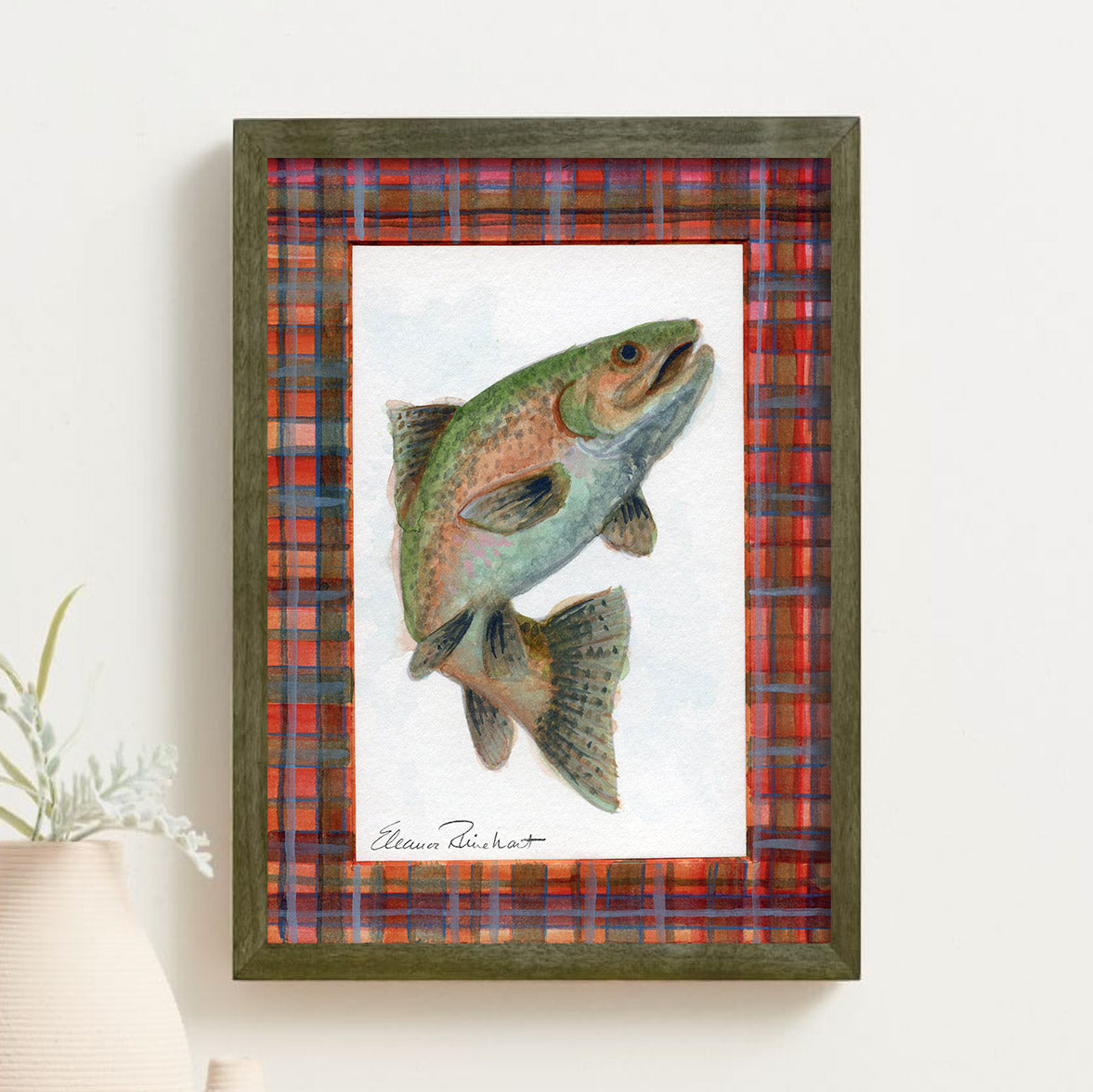 Rainbow Season — Original Watercolor with Hand-Painted Mat, Brown Wood Frame