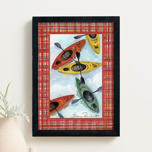 Before we push off  — Original Watercolor with Hand-Painted Mat, Brown Wood Frame