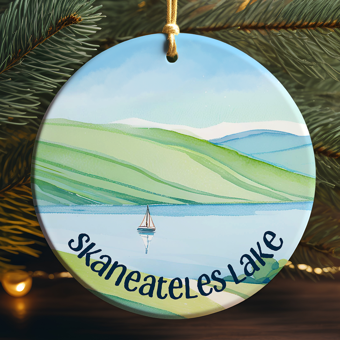 Skaneateles Lake Day Sail Porcelain Ornament