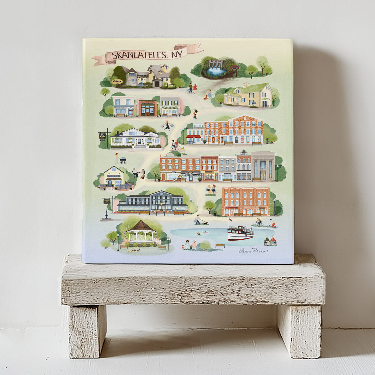 Skaneateles, NY Map Ceramic Art Tile – Illustrated Coaster with Cork Backing