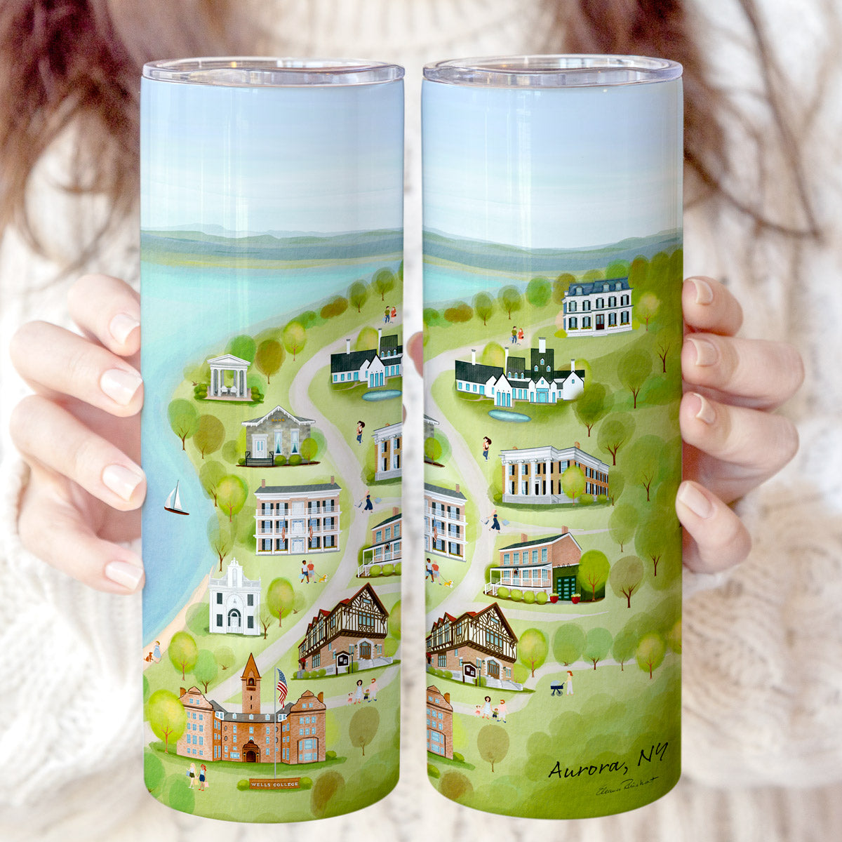 Aurora Summer Landmarks Skinny Coffee Stainless Steel Tumbler