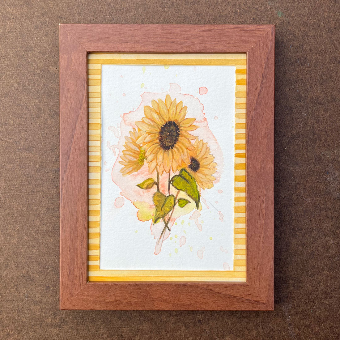 Sunflower Bouquet — Original Watercolor with Hand-Painted Mat & Wood Frame (3.5" x 5.5") (Copy)
