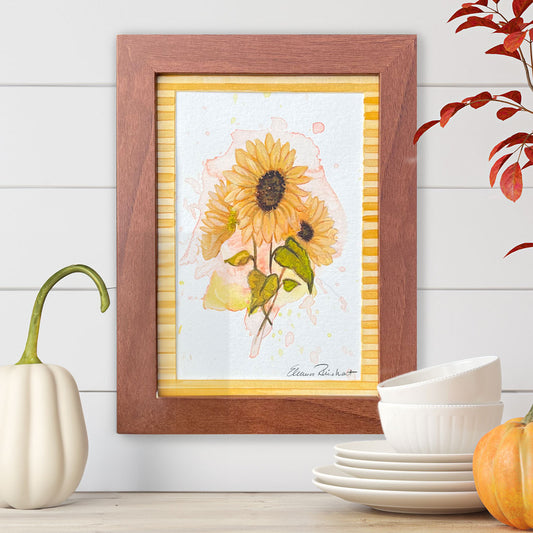 Sunflower Bouquet — Original Watercolor with Hand-Painted Mat & Wood Frame (3.5" x 5.5") (Copy)