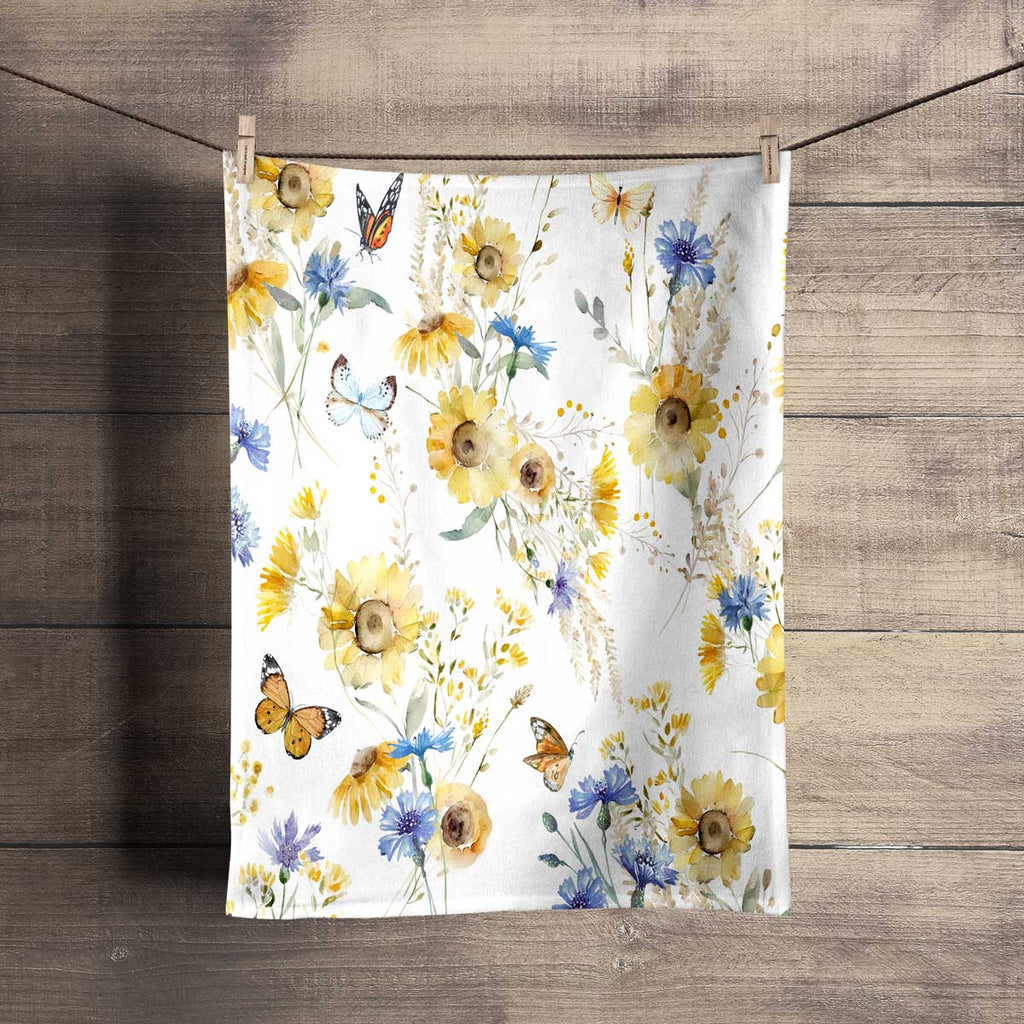 Sunflowers, Cornflowers and Butterflies Tea Towel
