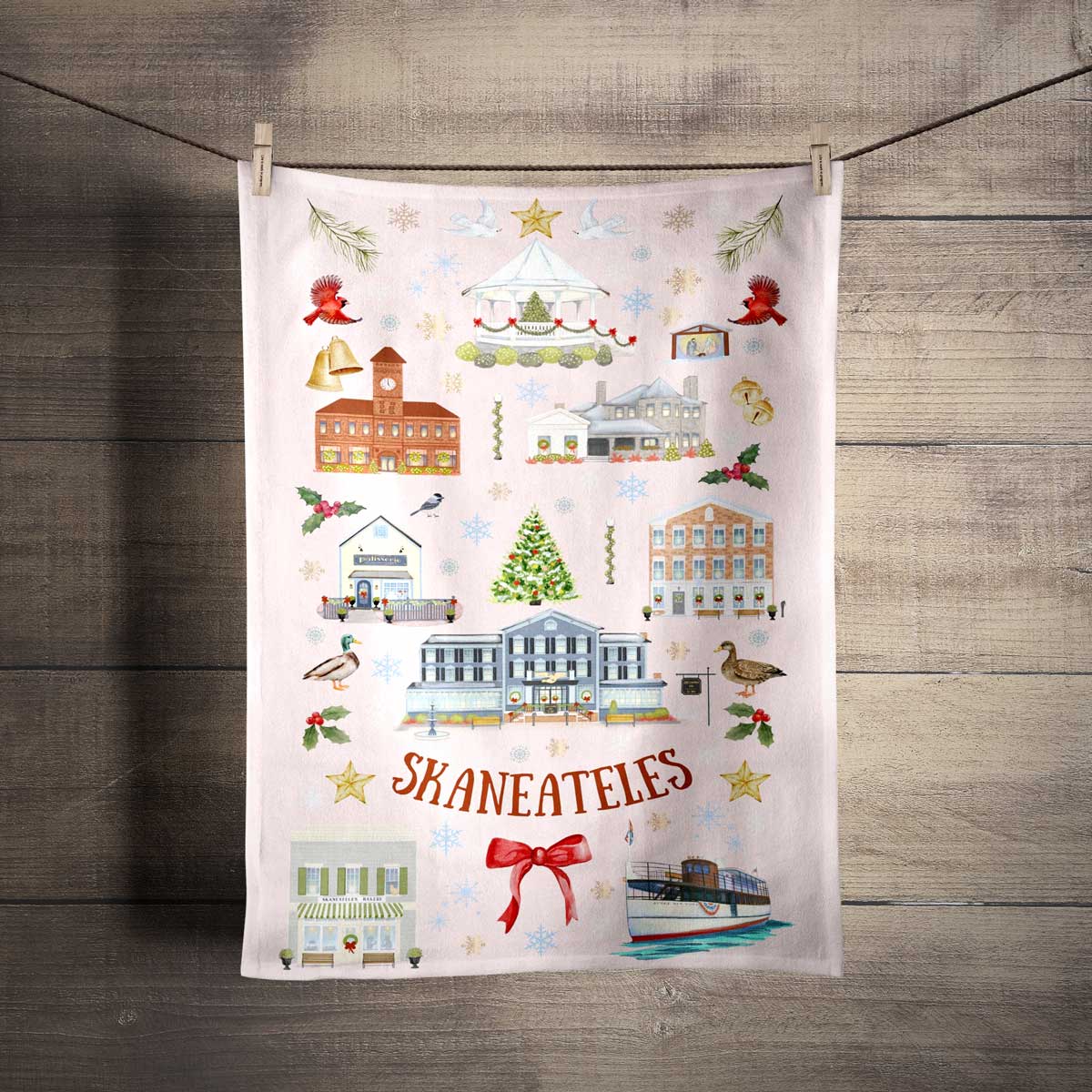 Skaneateles Folk Art Christmas Tea Towel - SALE