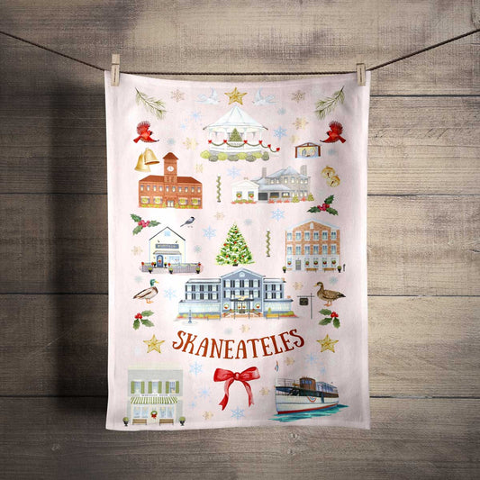 Skaneateles Folk Art Christmas Tea Towel Pink- SALE (Copy)