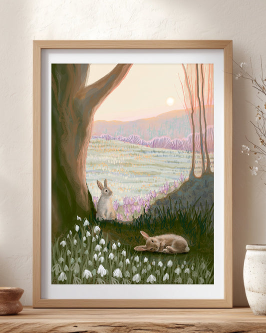 Between Snow and Bloom - Fine Art Print - Bunny, Rabbit, Easter Decor