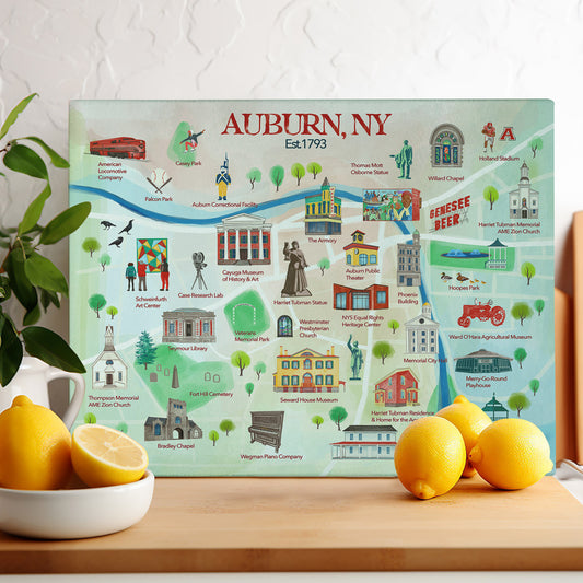 Auburn NY Landmarks Glass Cutting and Charcuterie Board