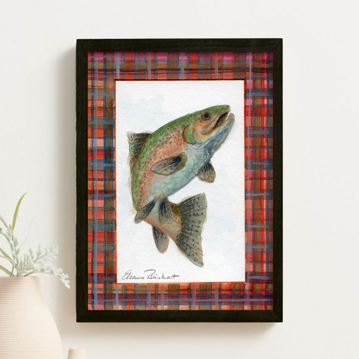 Rainbow Season — Original Watercolor with Hand-Painted Mat, Brown Wood Frame