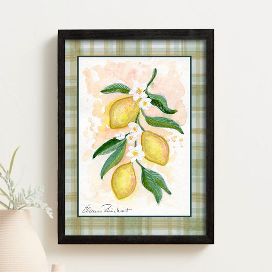 Lemon Drop — Original Watercolor Painting, Framed 6x8, Lemon Art, Botanical