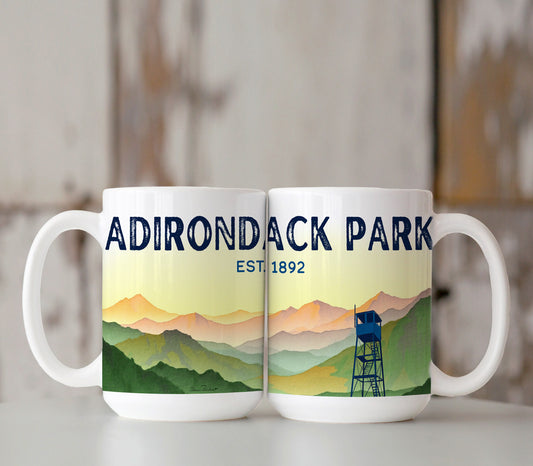 Adirondack Park, NY Landscape and Fire Tower Mug (15oz)