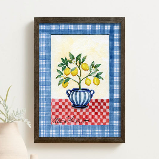 ust Add Lemons — Original Watercolor Painting, Framed 6x8, Lake House Art, Lemon Tree Art, Botanical