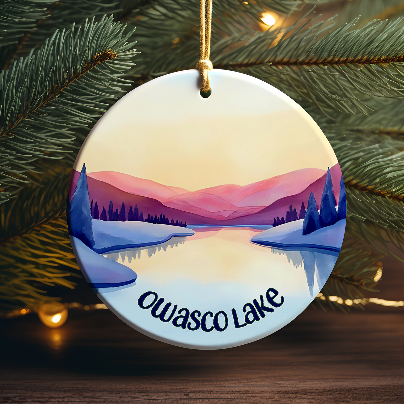Owasco Lake Winter Scene Porcelain Ornament