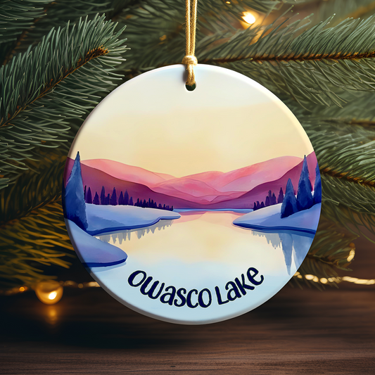 Owasco Lake Winter Scene Porcelain Ornament
