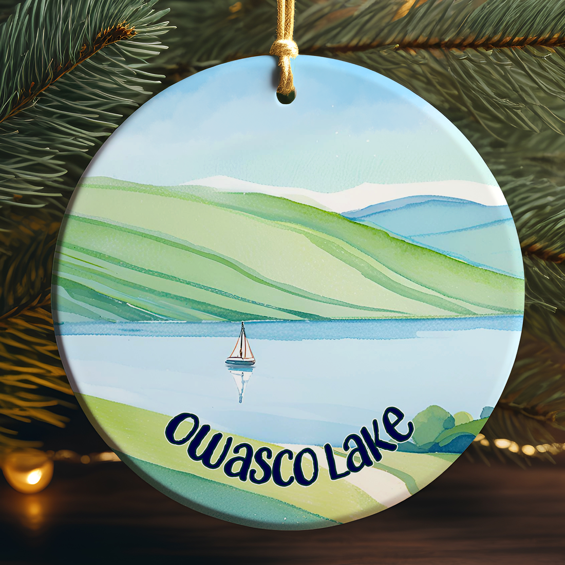 Owasco Lake Day Sail Porcelain Ornament