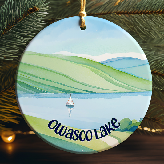 Owasco Lake Day Sail Porcelain Ornament