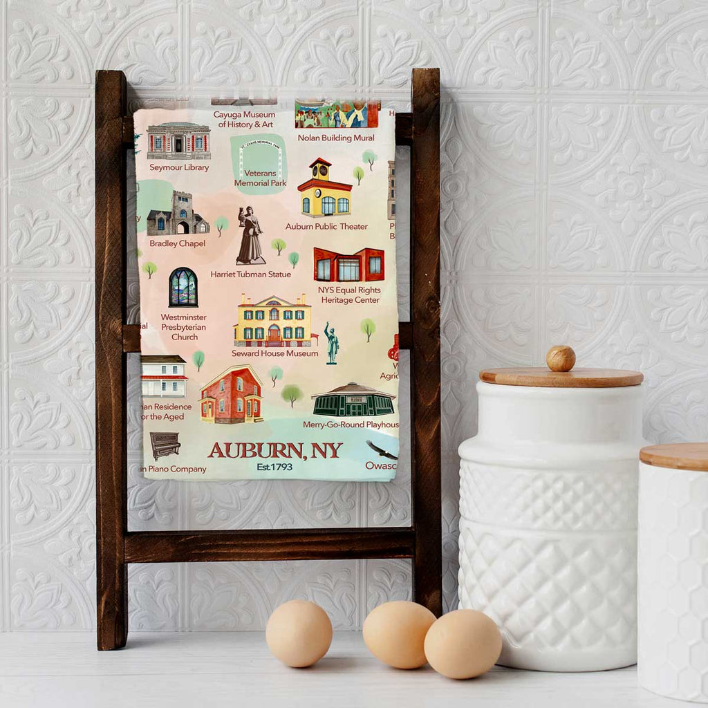 Auburn, NY Historical Landmarks Full Print Tea Towel