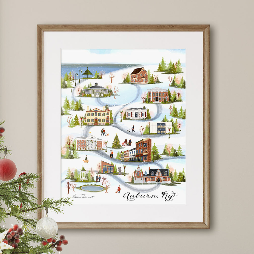 Auburn, NY Christmas Art Print, Holiday or Christmas Decor
