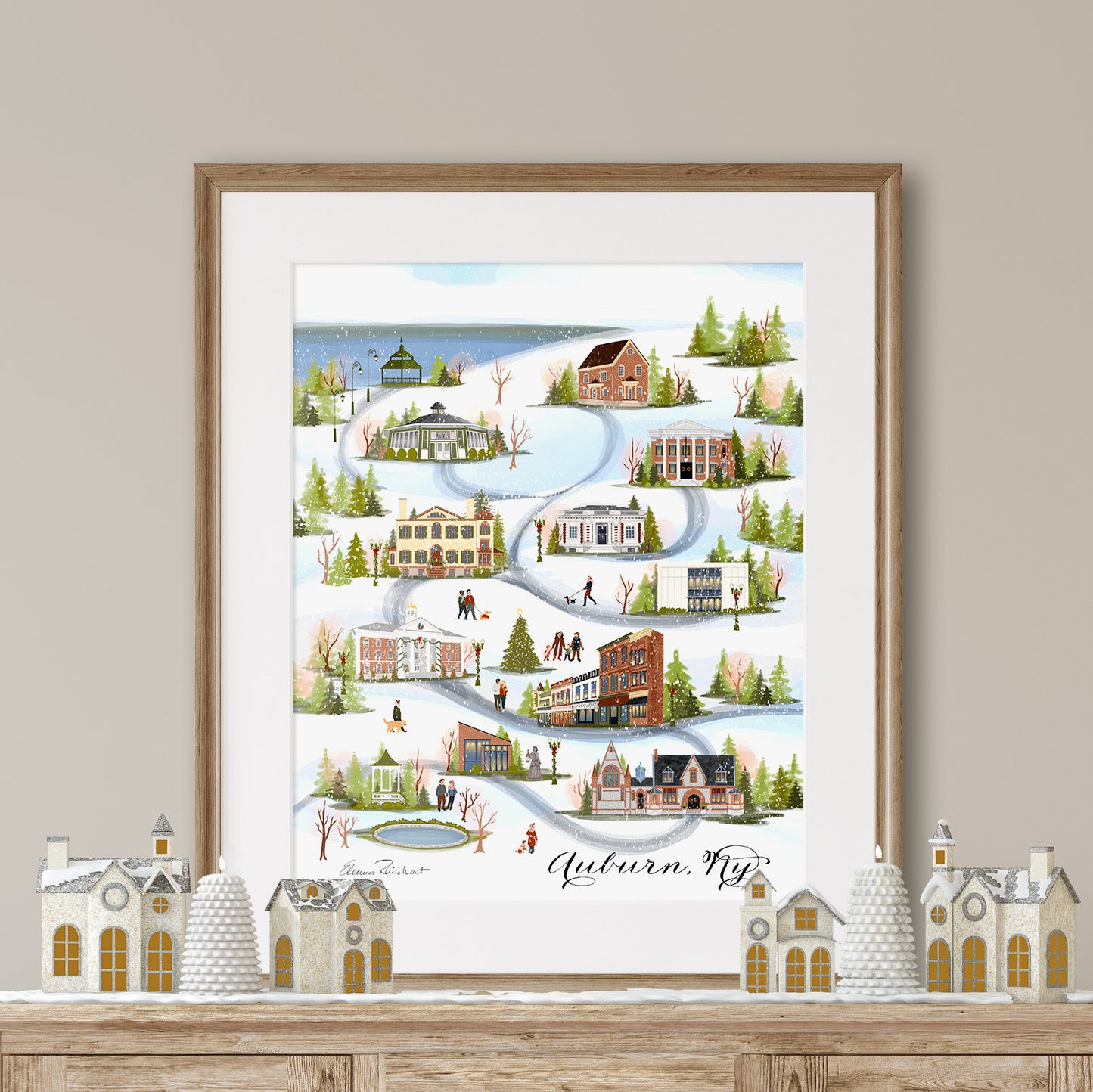 Auburn, NY Christmas Art Print, Holiday or Christmas Decor
