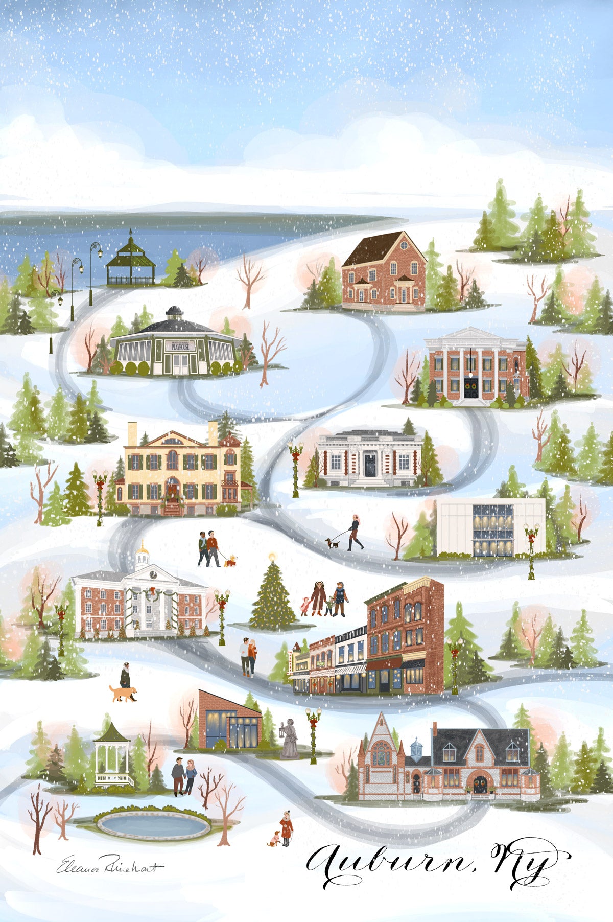 Auburn, NY Christmas Art Print, Holiday or Christmas Decor