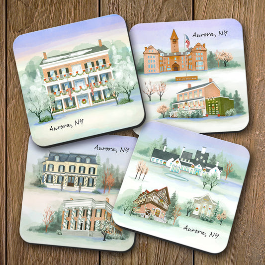 Aurora, NY Christmas Coaster Set - SALE