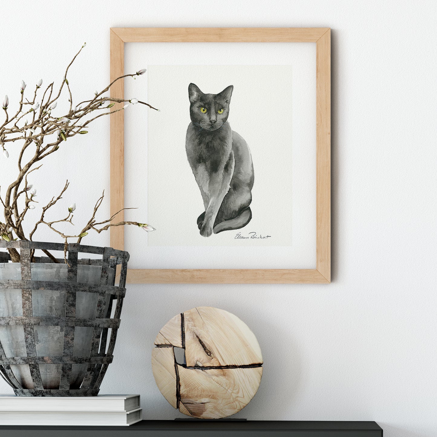 Black Cat Art Print, Halloween Decor