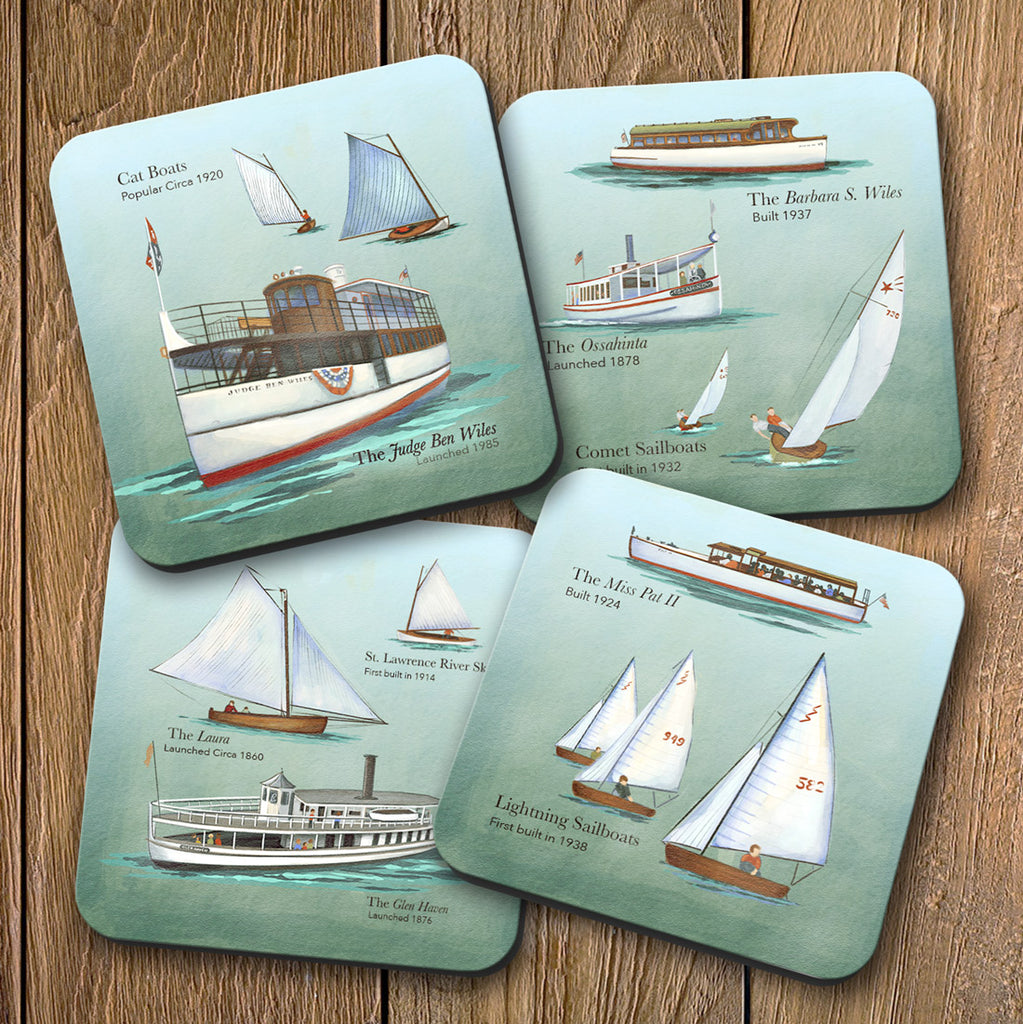Skaneateles Historical Ships and Sailboats - Coaster Set