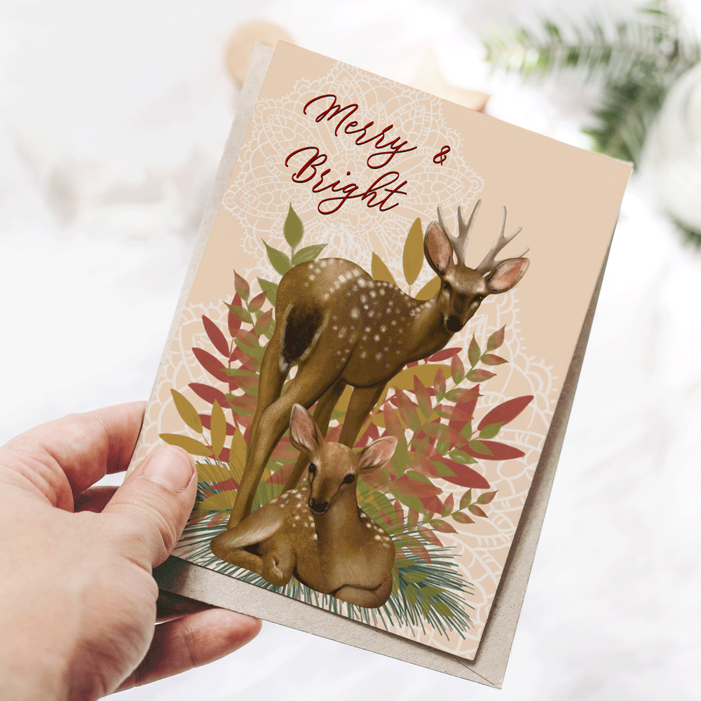 Holiday Merry Deer 5x7 Greeting Card