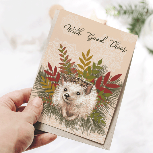 Cheerful Holiday Hedgehog Greeting 5x7 Greeting Card *Custom Printed Item*