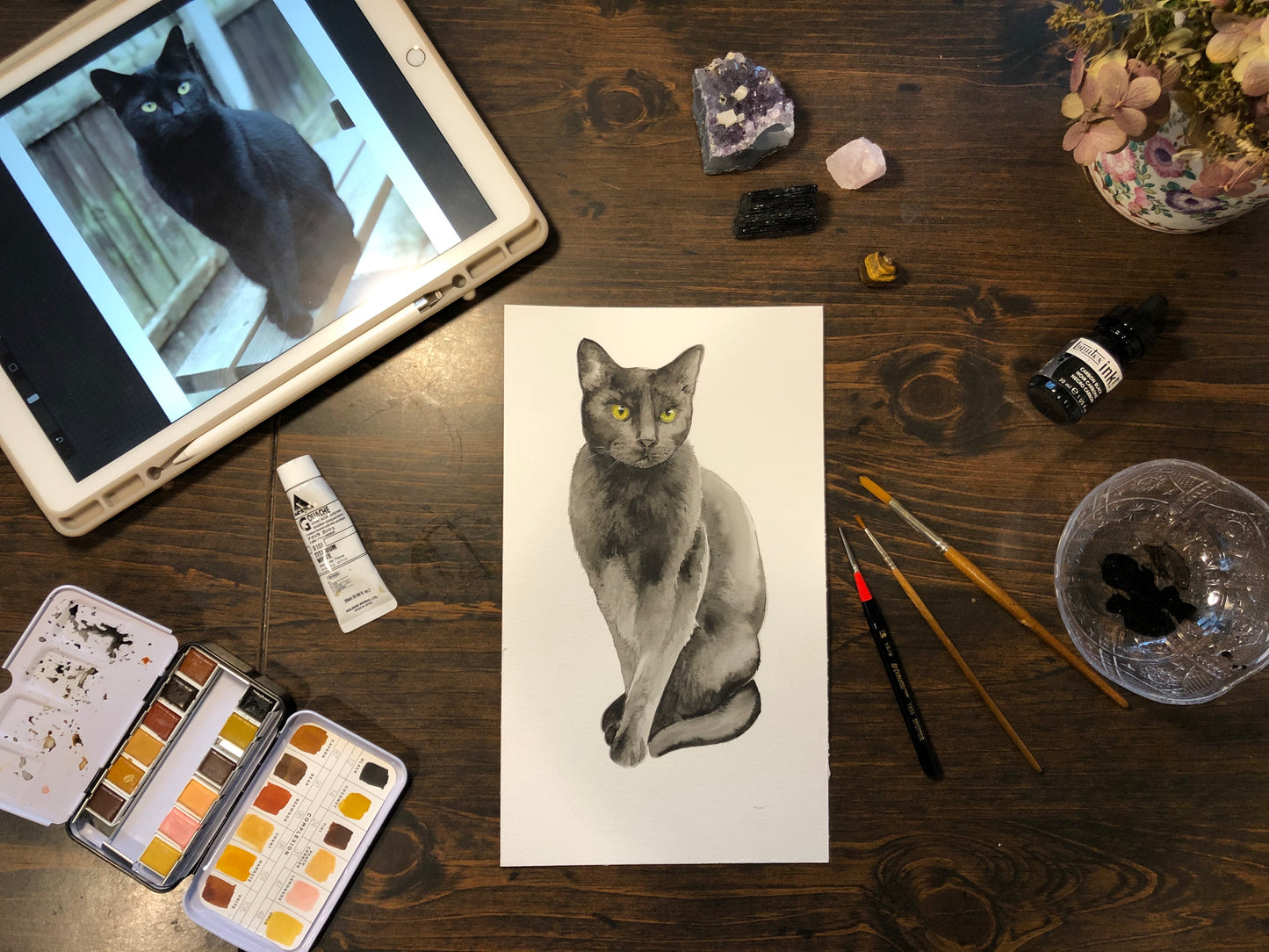 Black Cat Art Print, Halloween Decor