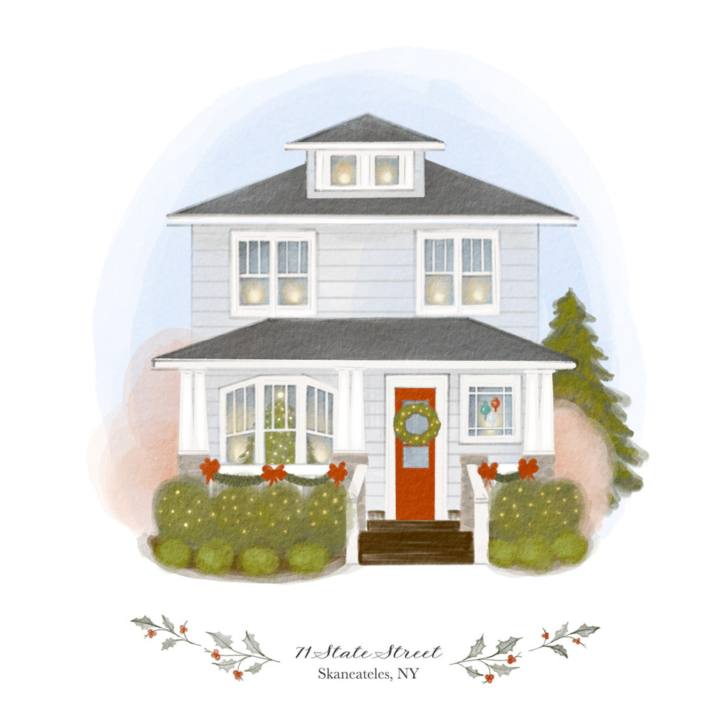 Custom Watercolor House Portrait Illustration - hand painted, original artwork from your photos, custom details added, no AI used
