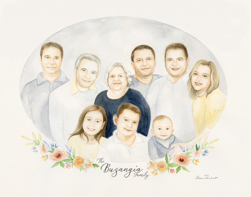 Custom Watercolor Family Portrait Illustration