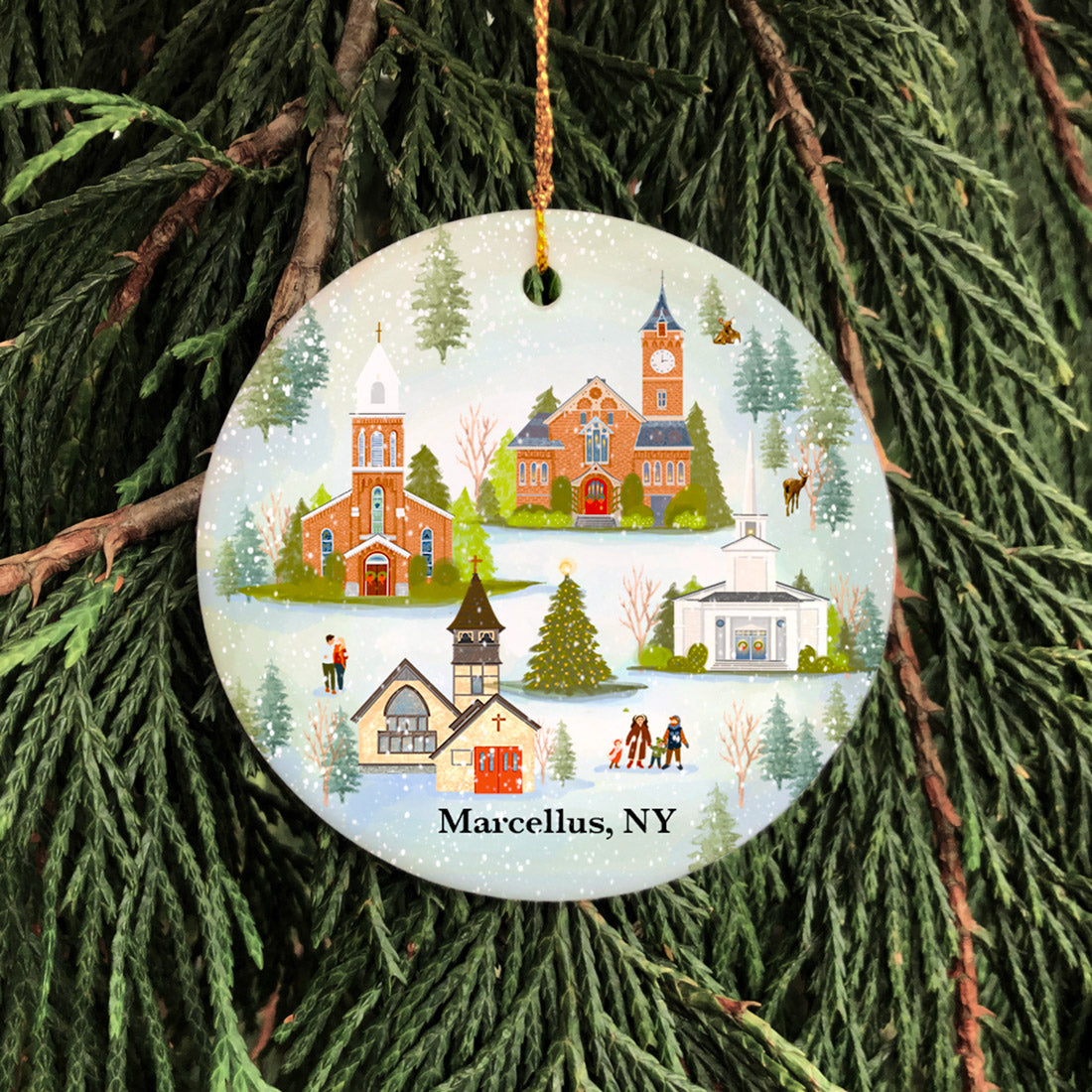 Marcellus Churches Porcelain Ornaments