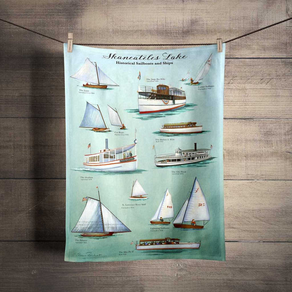 Skaneateles Lake Historical Ships and Sailboats - Tea Towel