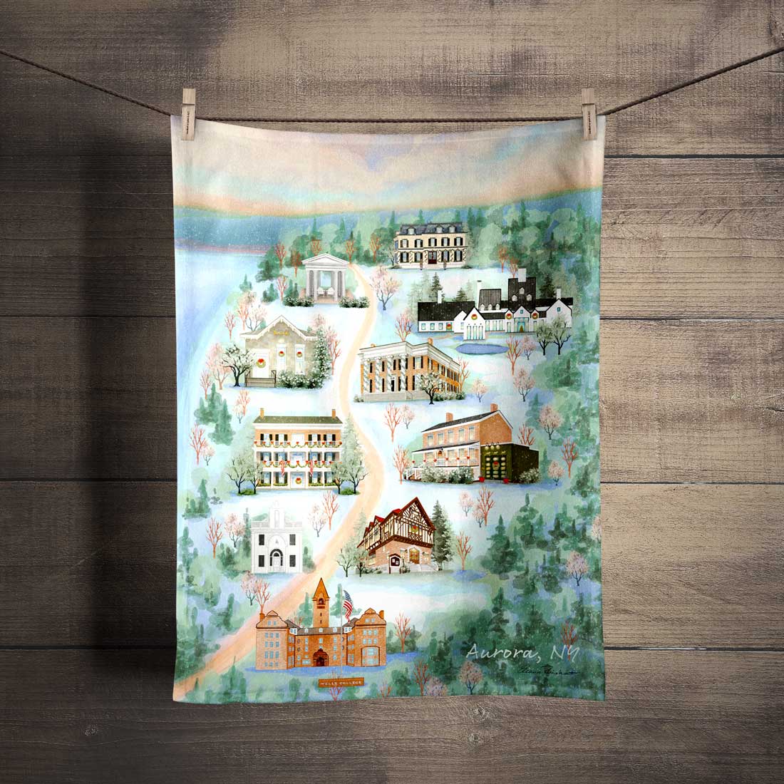 Aurora, NY Christmas Tea Towel - Sample Sale